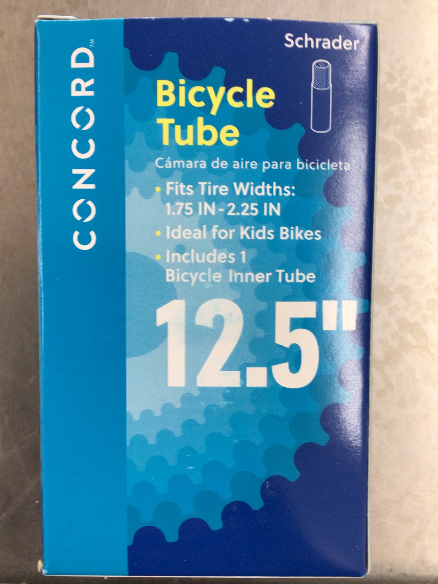 Replacement bicycle inner tube, 12.5” , schrader valve