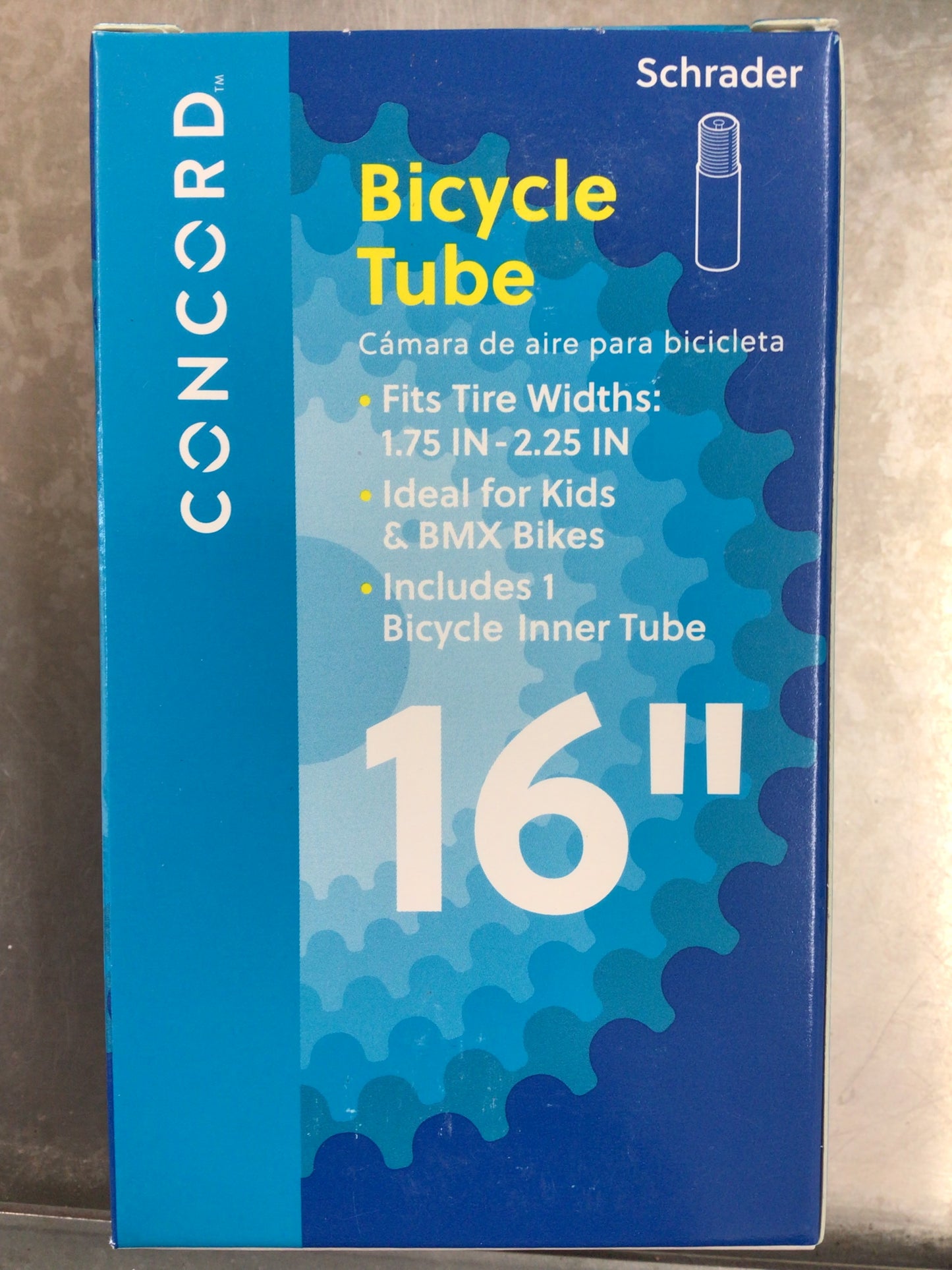 Replacement bicycle inner tube, 16” , schrader valve