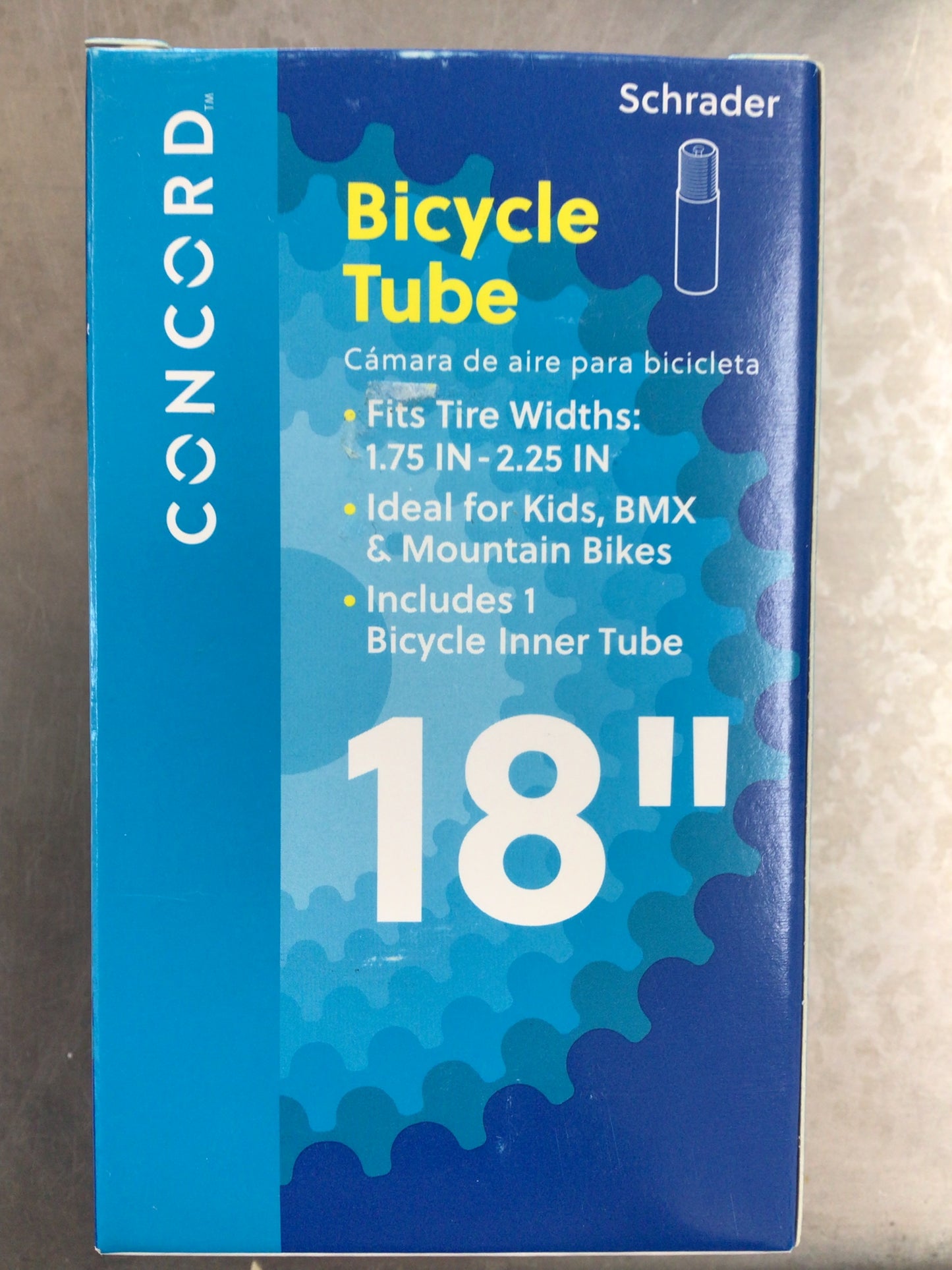 Replacement bicycle inner tube, 18” , schrader valve