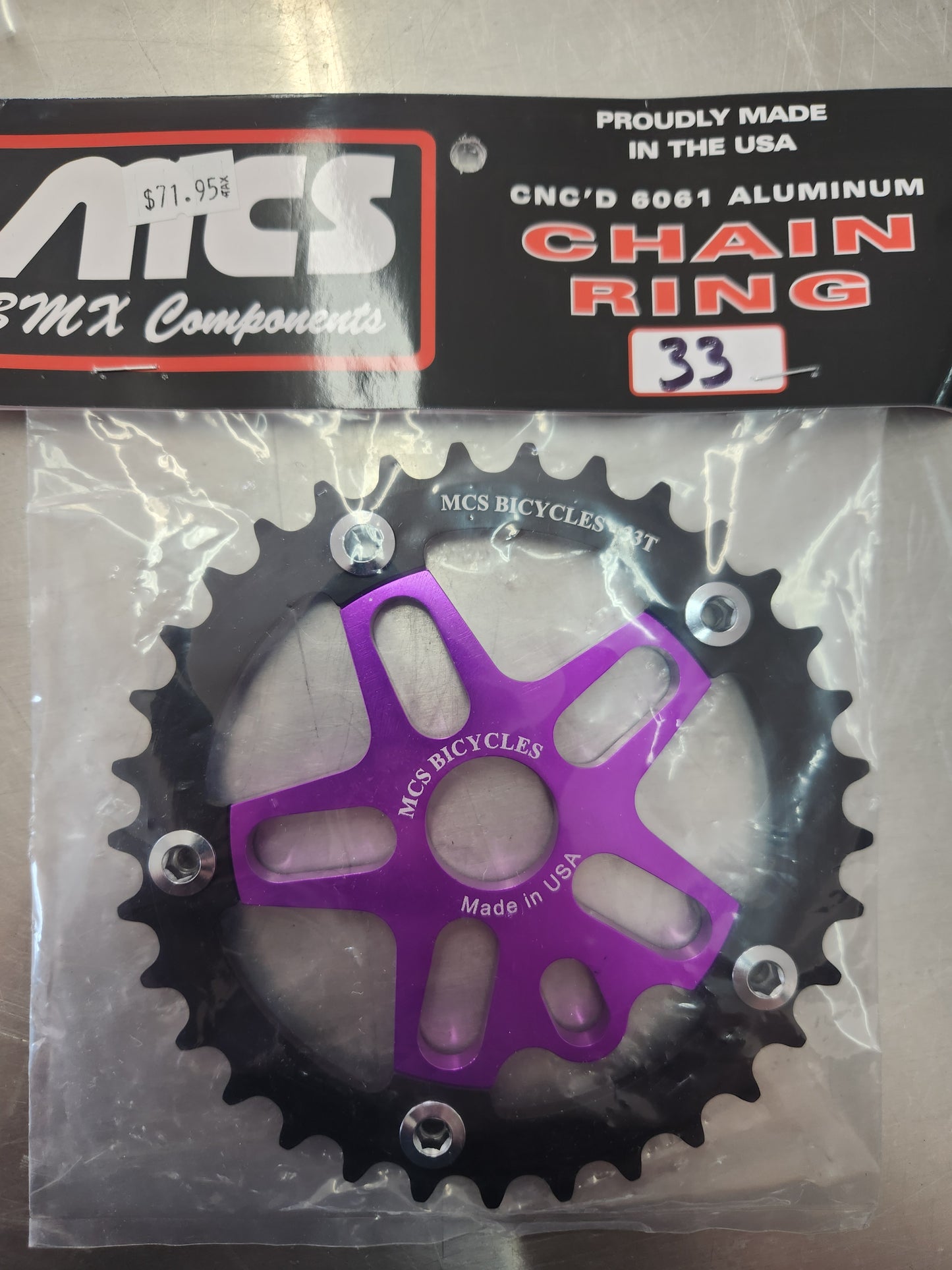 MCS aluminum/steel 33t chainring purple and black