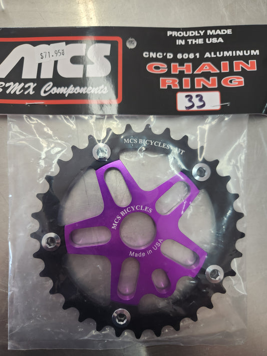 MCS aluminum/steel 33t chainring purple and black