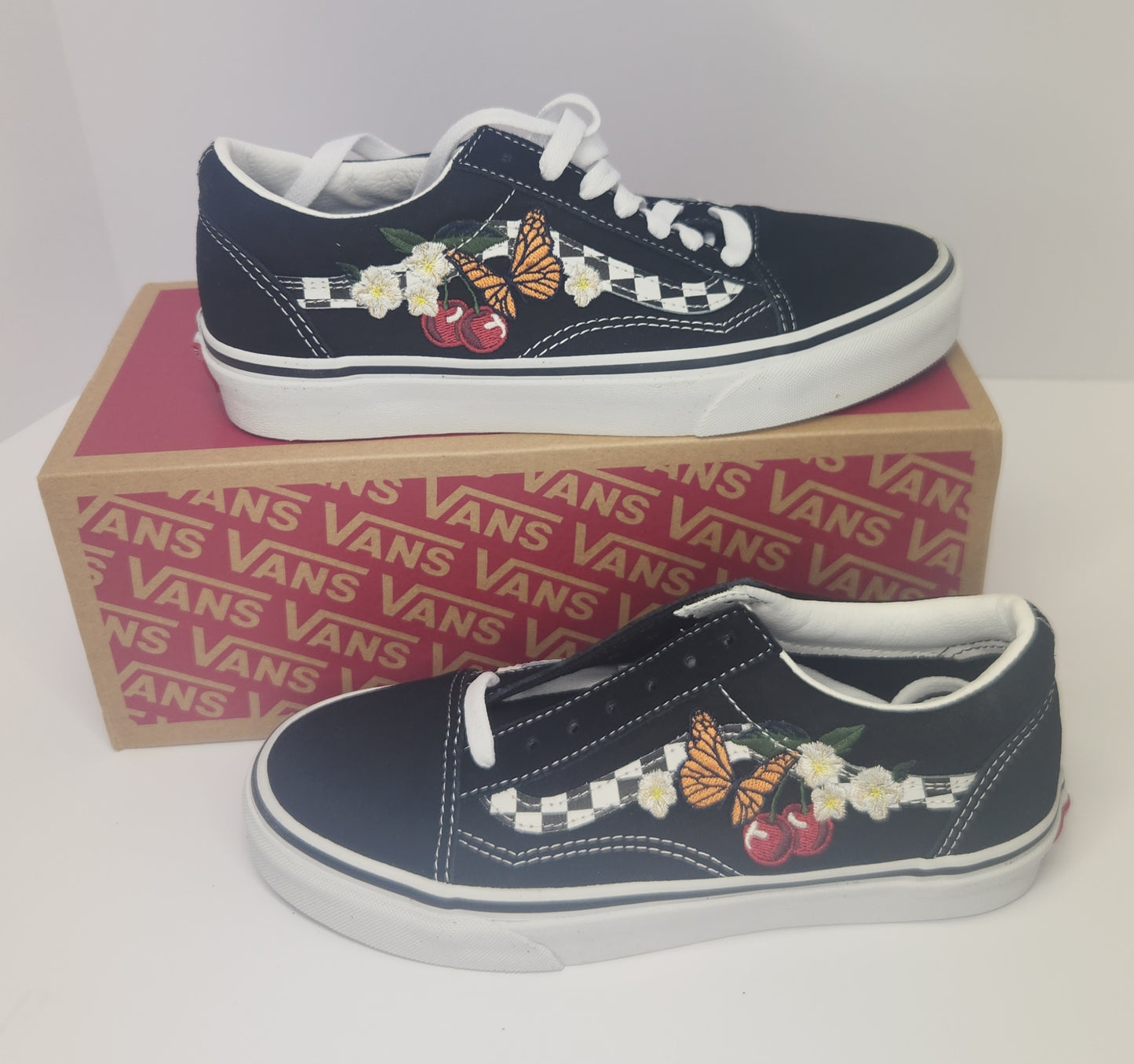 Vans old skool checkered floral embroidered