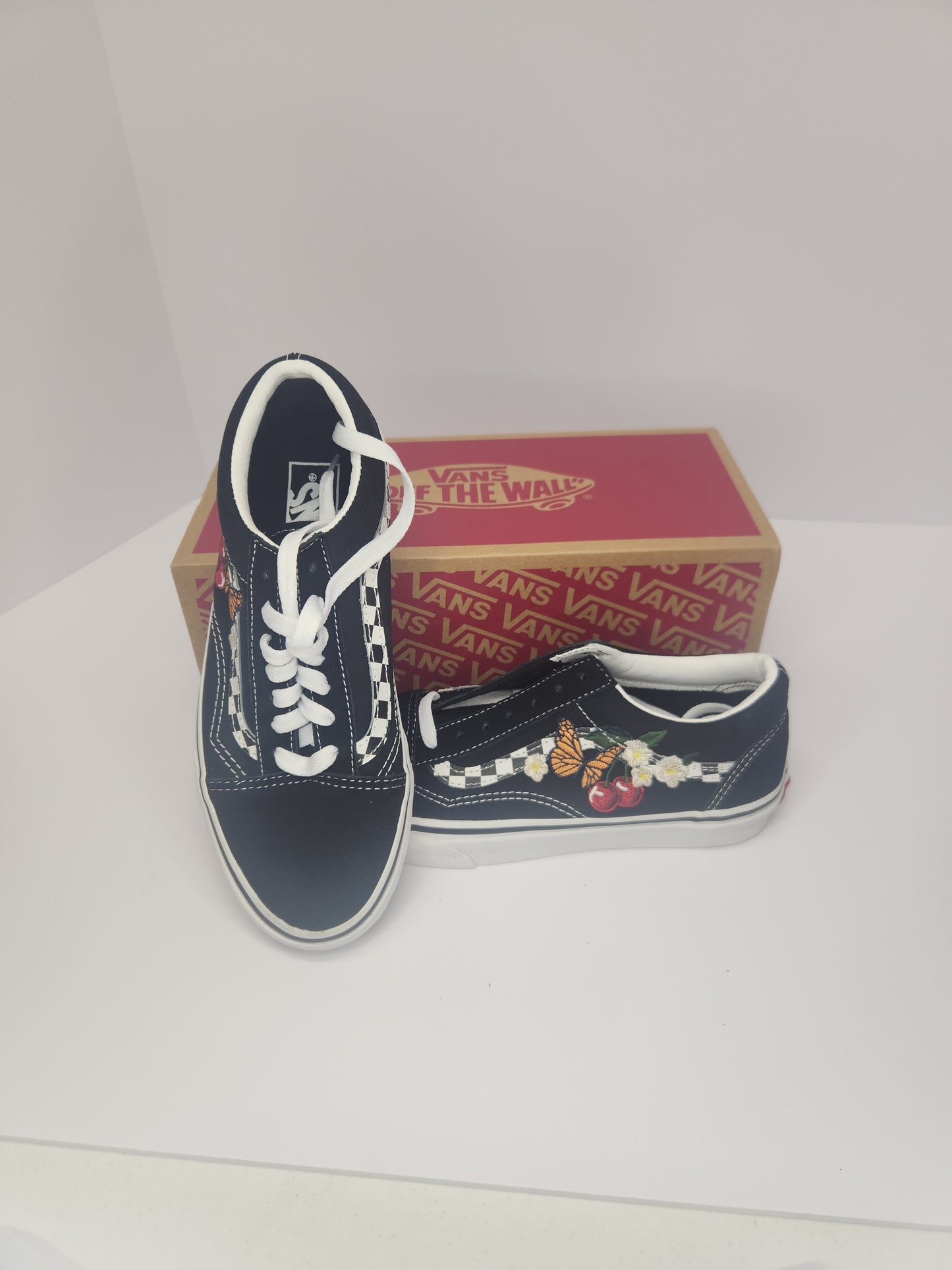 Vans old skool checkered floral embroidered